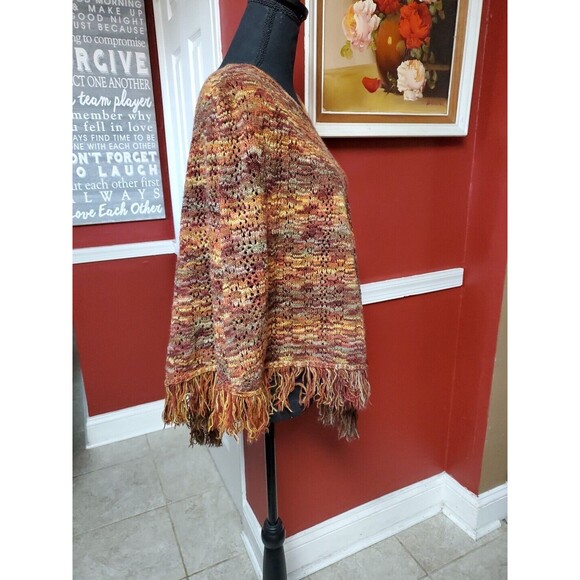 ALFRED DUNNER Petite S - M Sweater Poncho Cape Fringe Autumn Palette - Picture 11 of 14